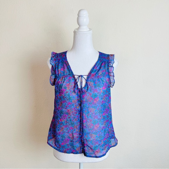 Mossimo Supply Co Lavender Purple Ditsy Floral Chiffon Ruffle Tie Front Tank Top - Picture 1 of 7